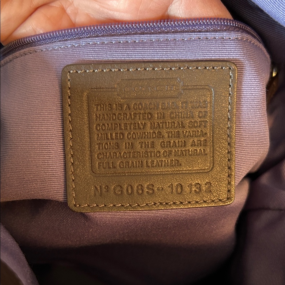 Coach Dark Brown Leather Shoulder Bag with purple stitching and lining - Picture 13 of 16